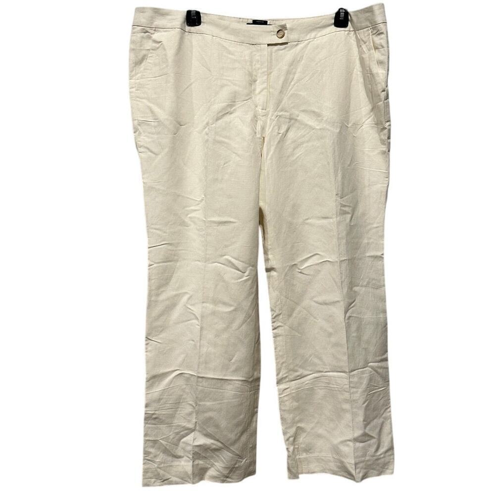 Talbots Plus Size 20 High Rise Petite Linen Work Heritage Pants Cream Neutral